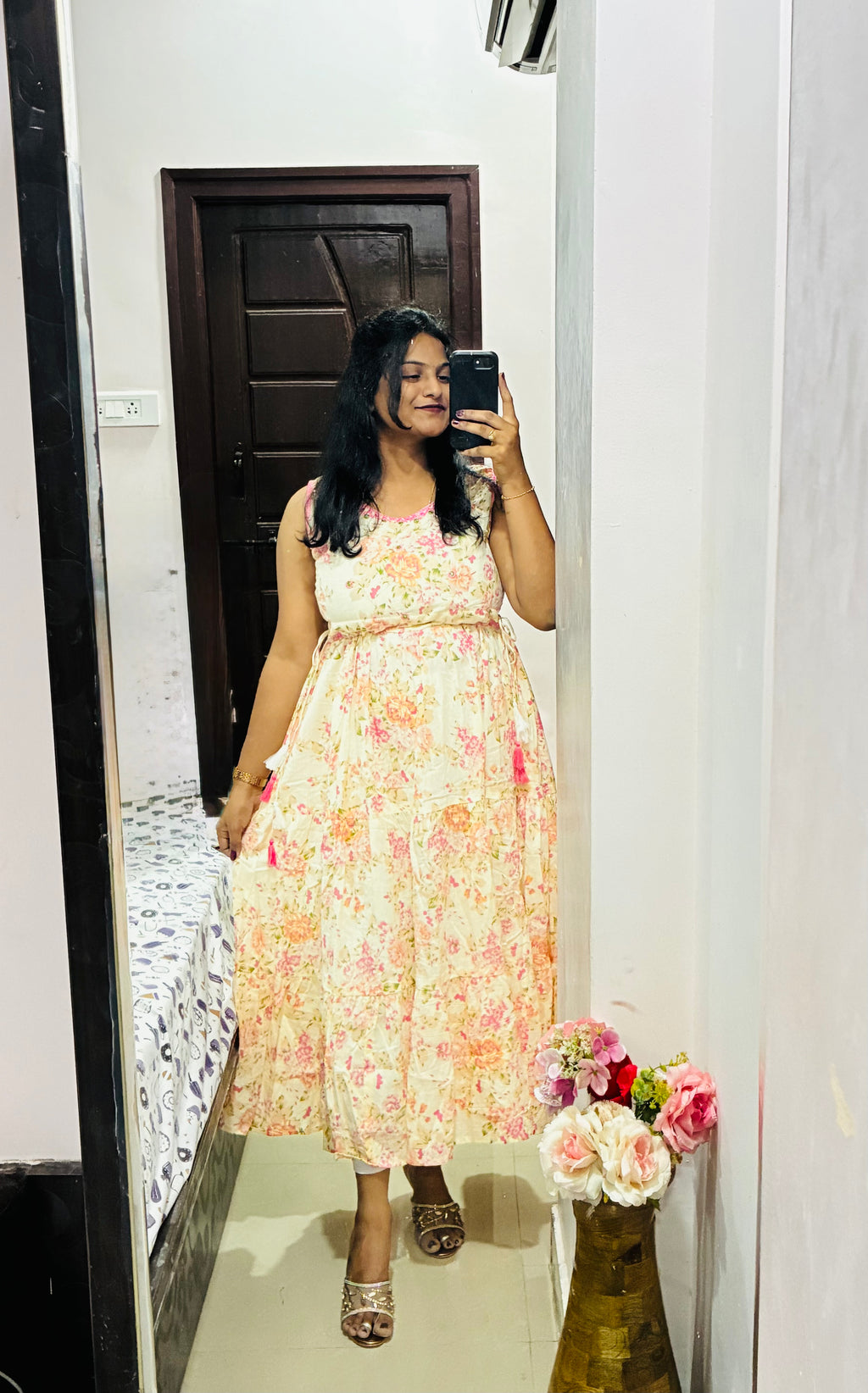 Cream Floral Cotton Maxi Dress 🌸