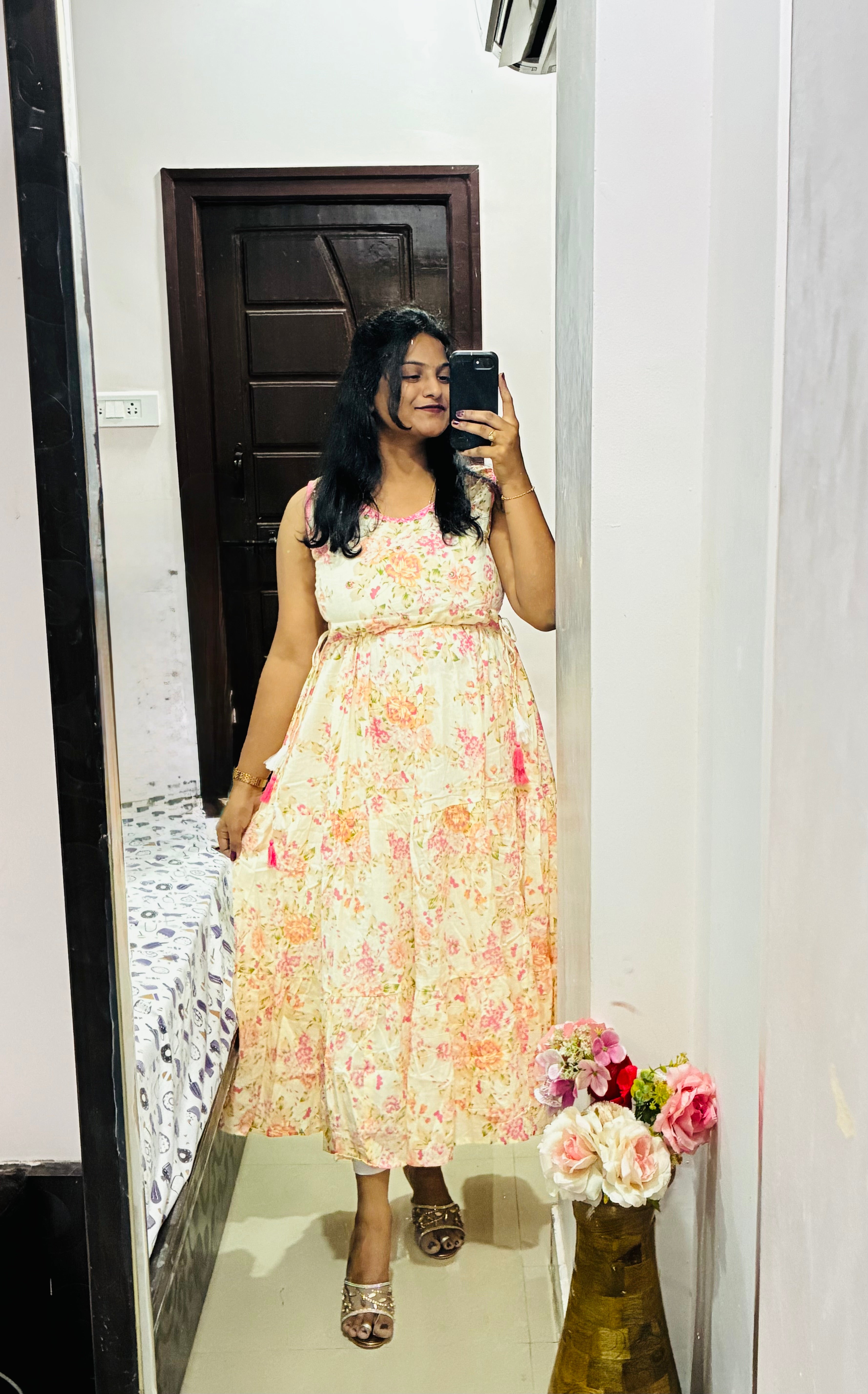 Cream Floral Cotton Maxi Dress 🌸
