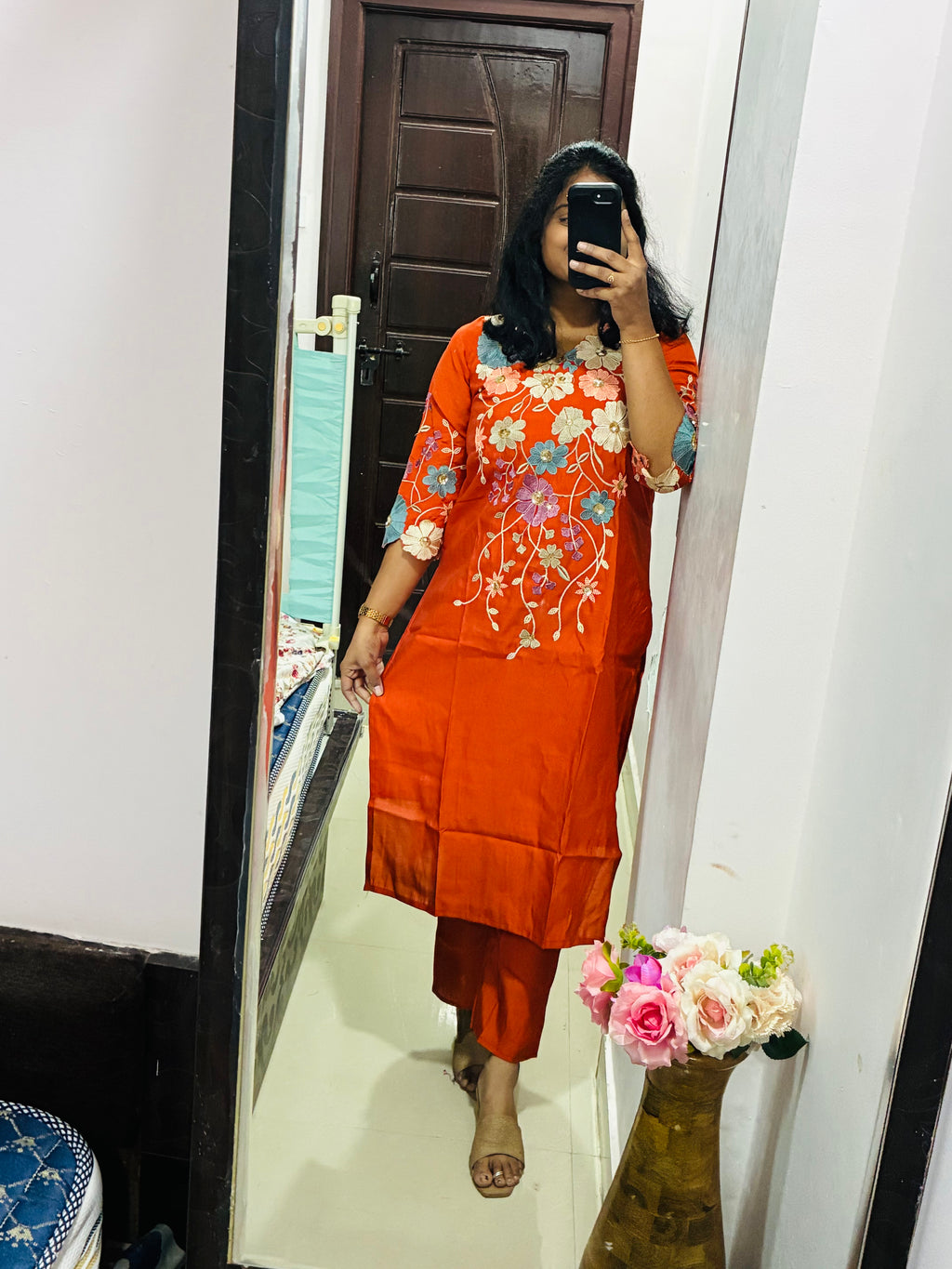 Rust orange kurta set