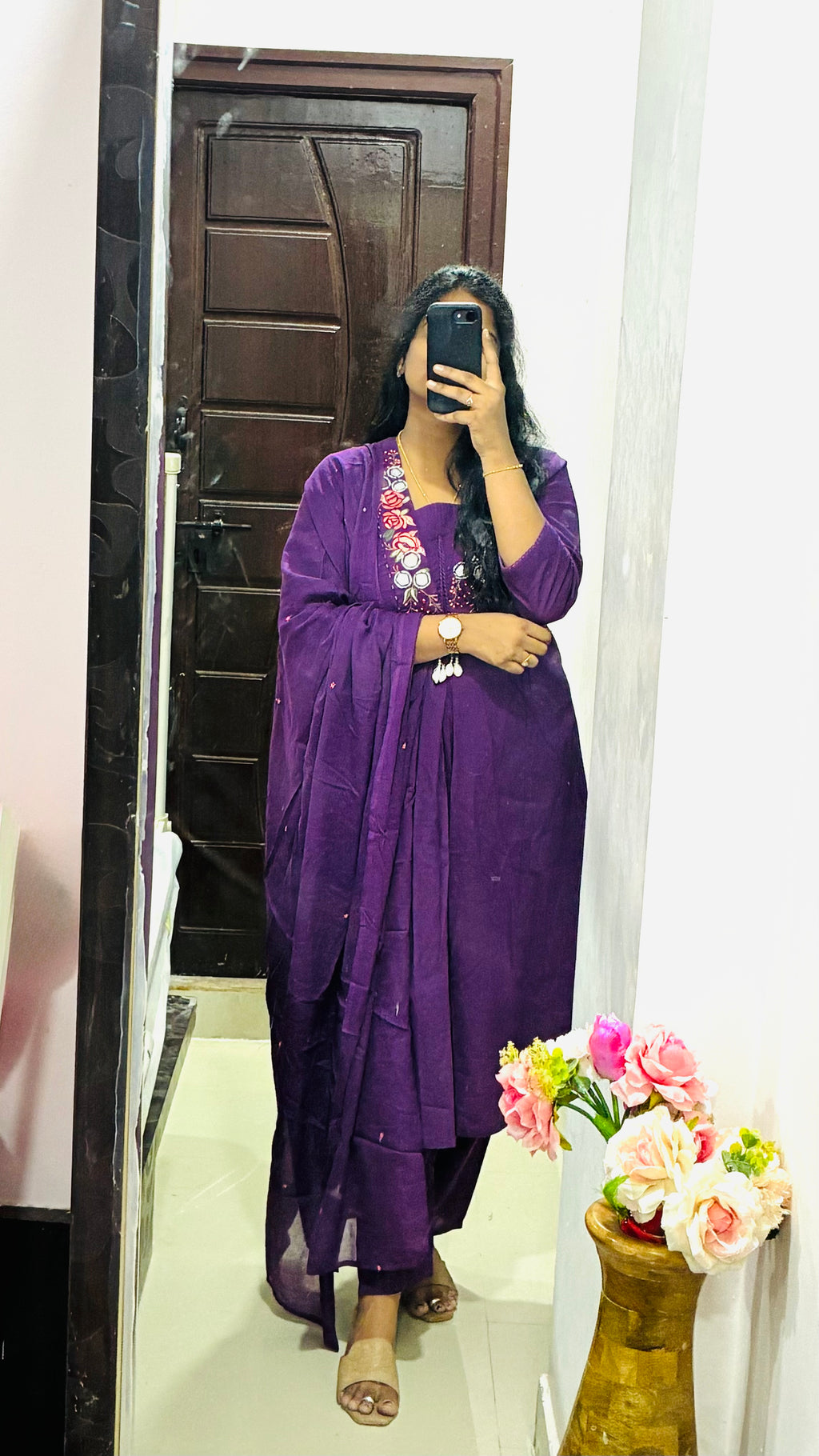 Purple cotton kurta set