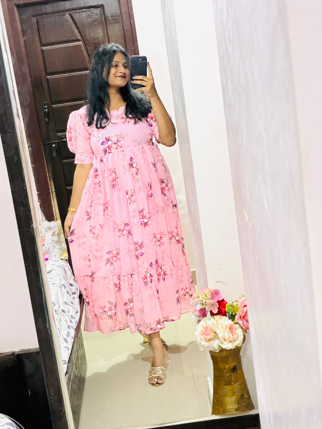Baby Pink Floral Frock 🌸