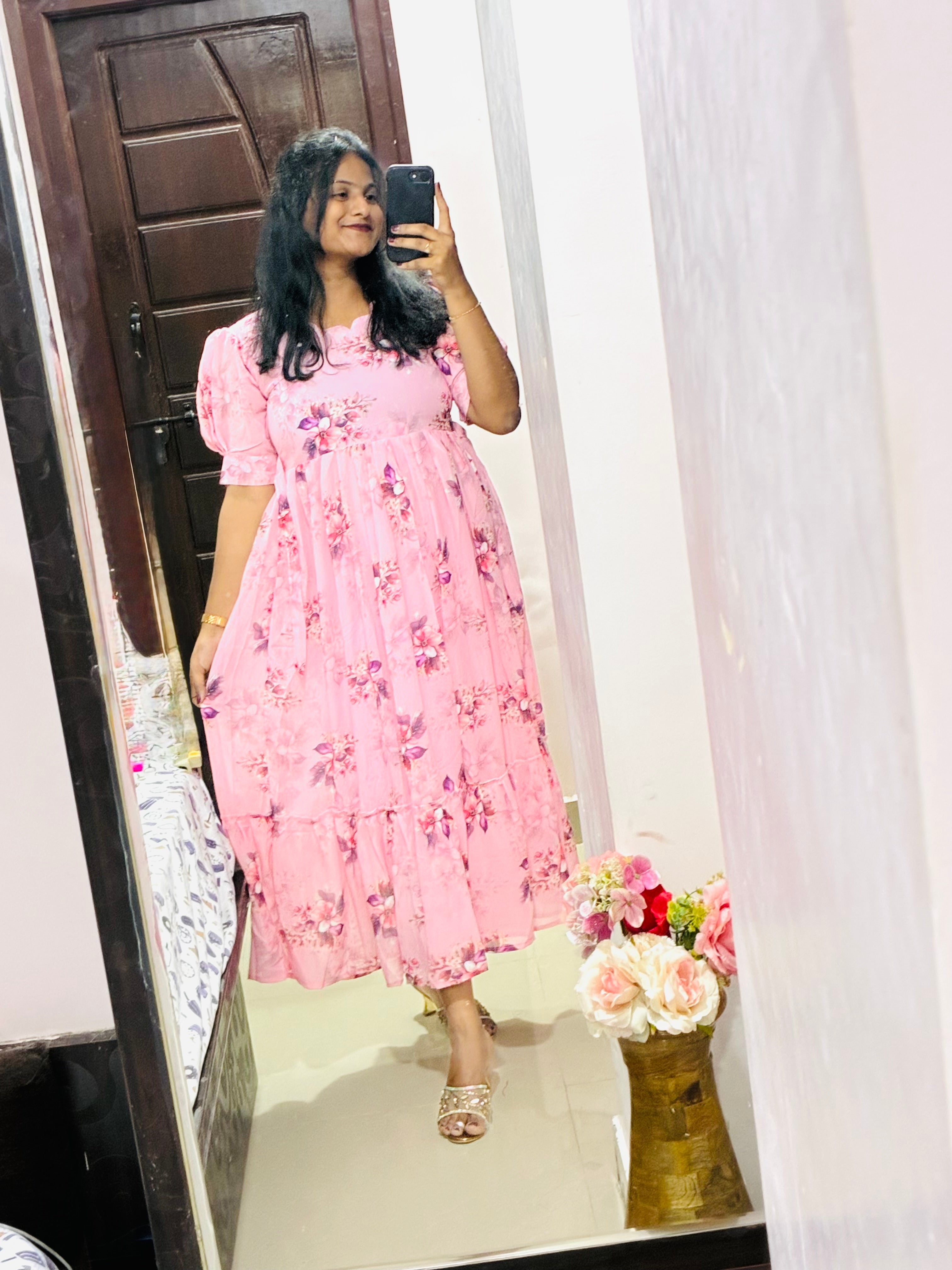 Baby Pink Floral Frock 🌸