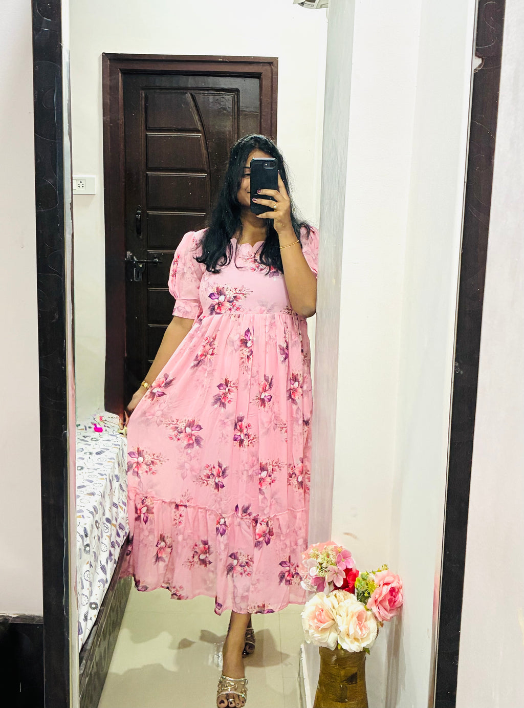 Baby Pink Floral Frock 🌸