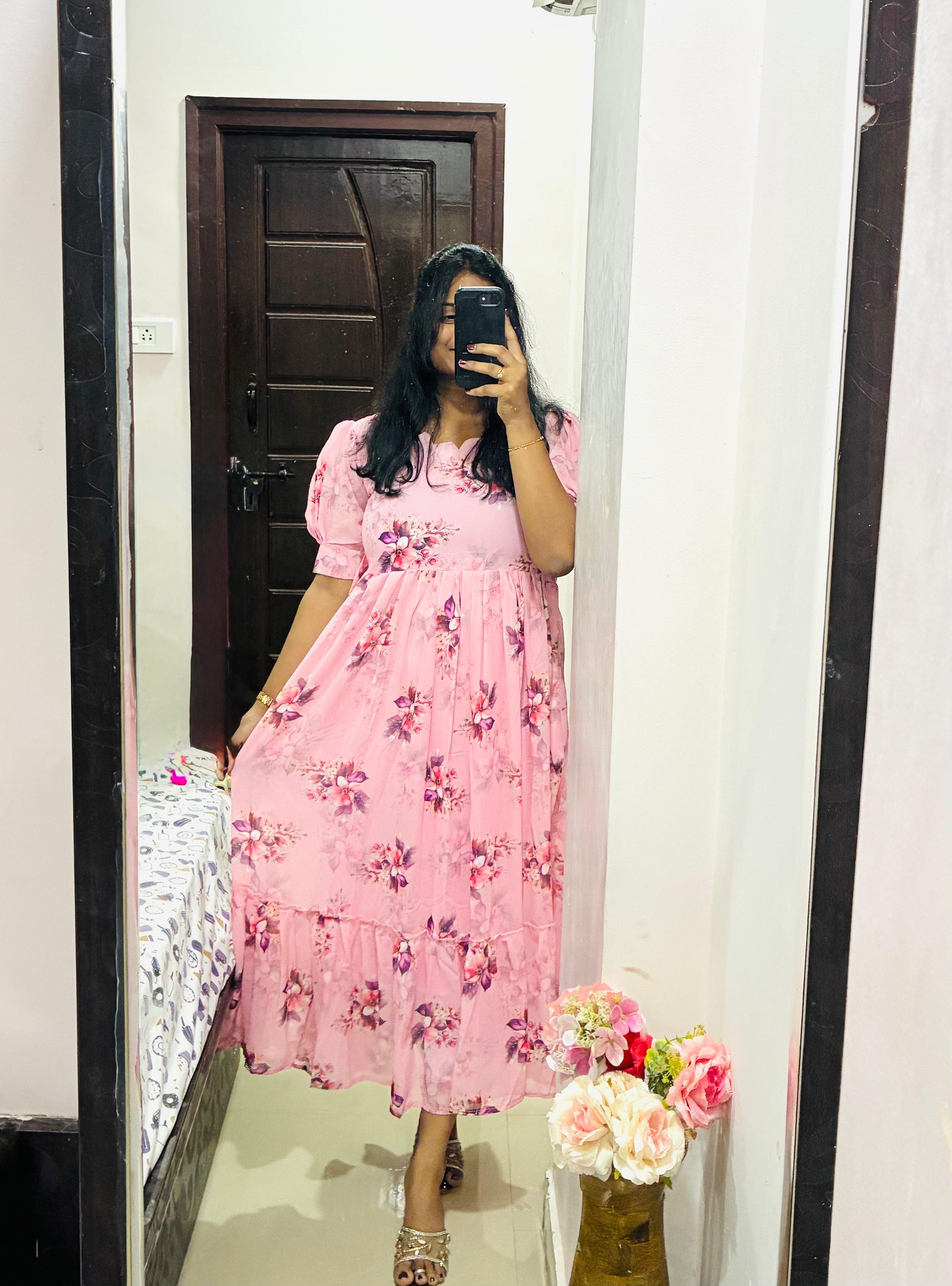 Baby Pink Floral Frock 🌸