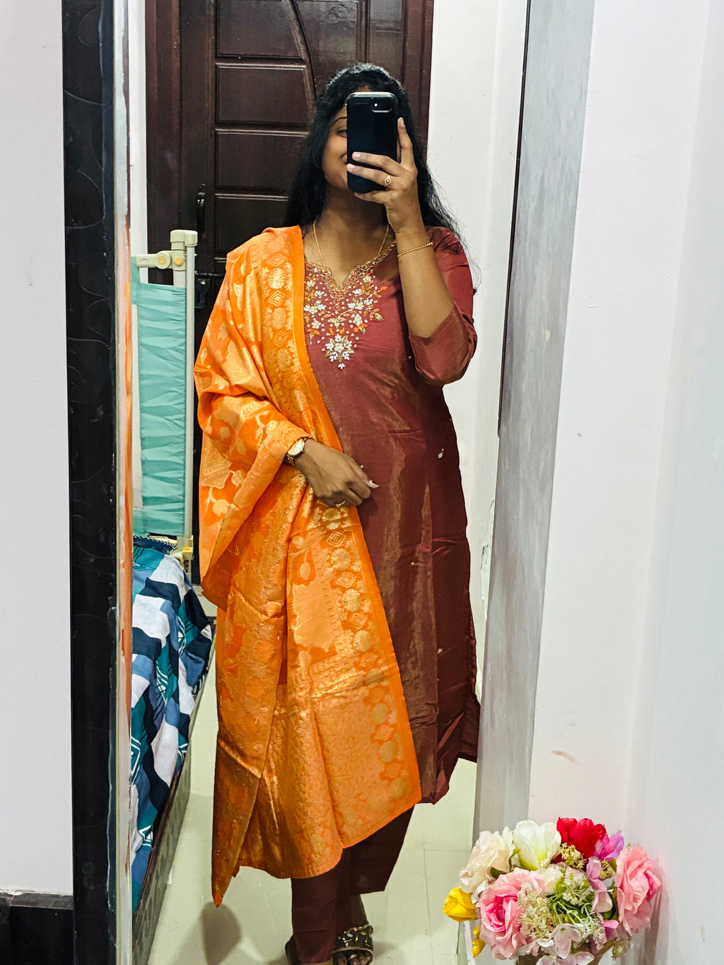Brown Kurta Set with Banarasi Dupatta ✨