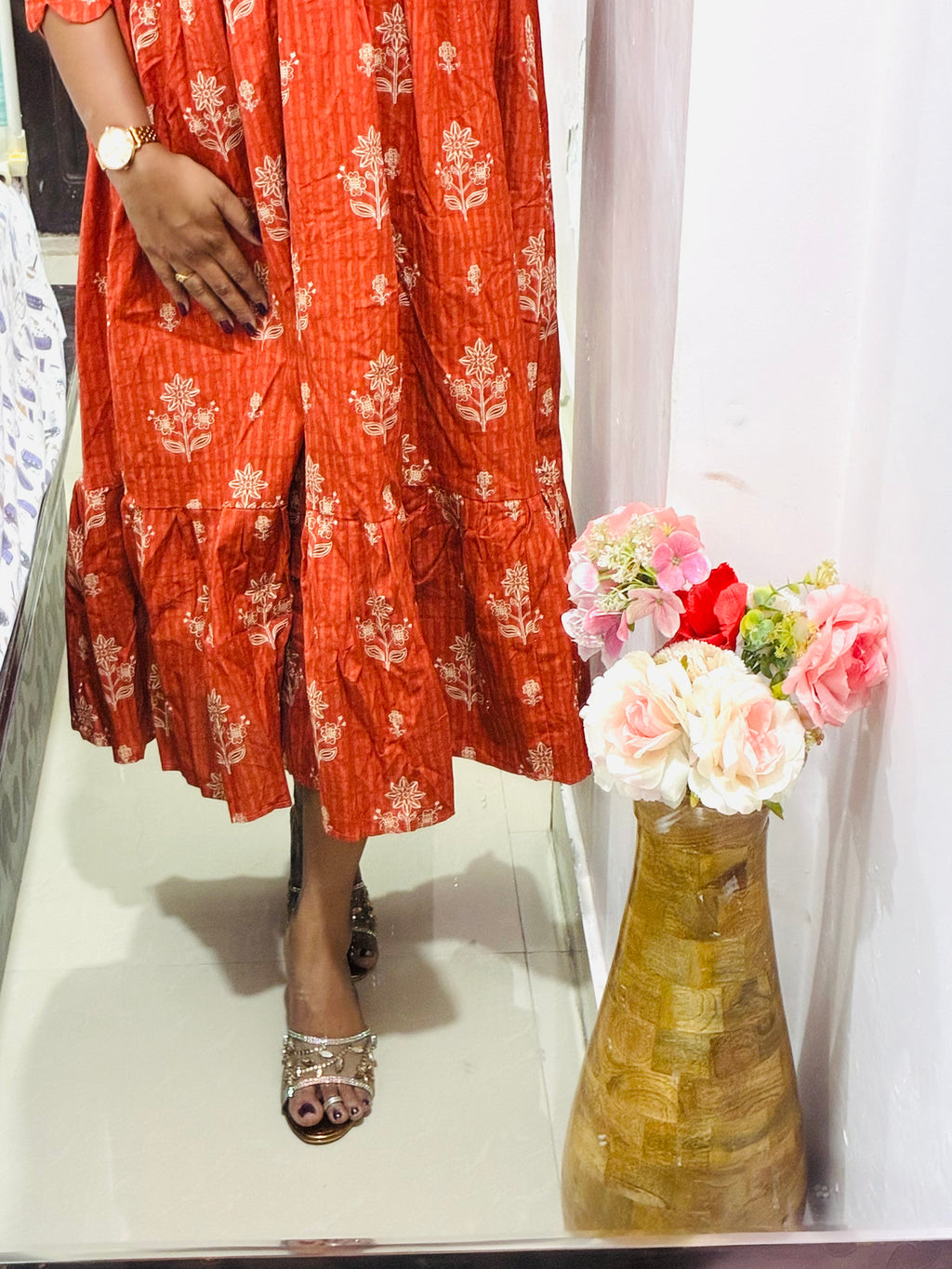Rust Orange Floral Frock 🌼