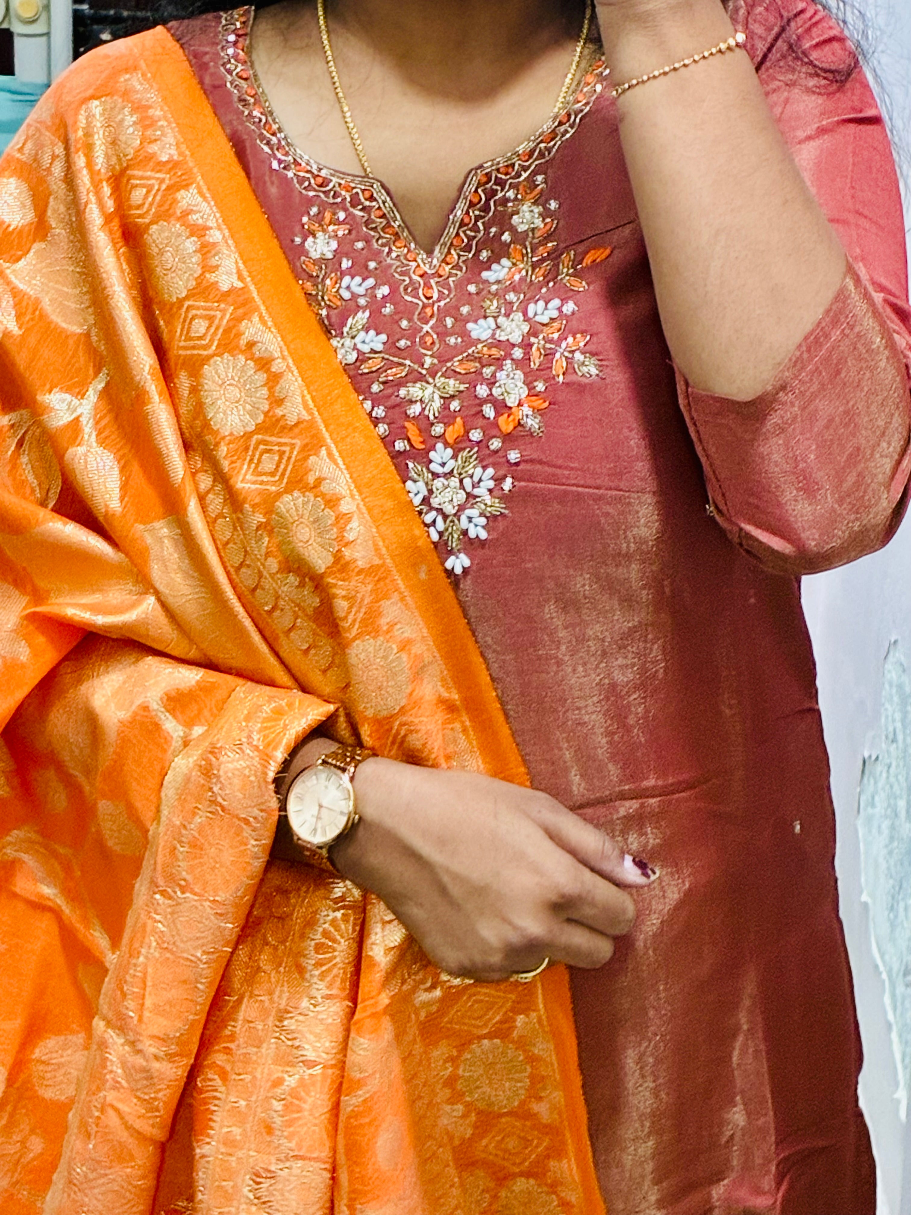 Brown Kurta Set with Banarasi Dupatta ✨