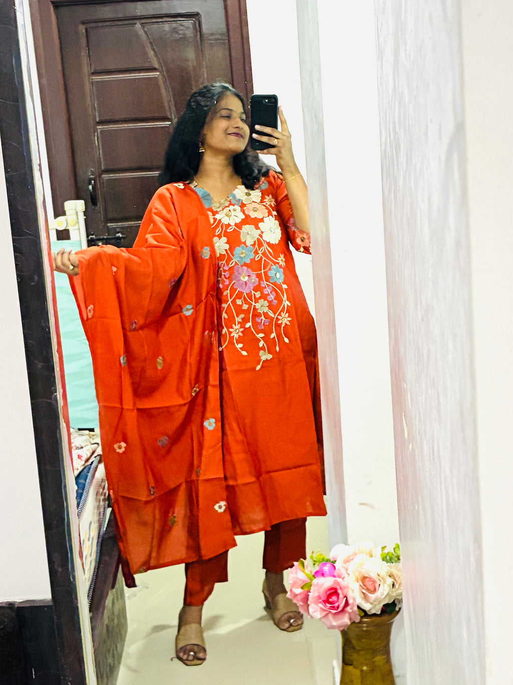 Rust orange kurta set