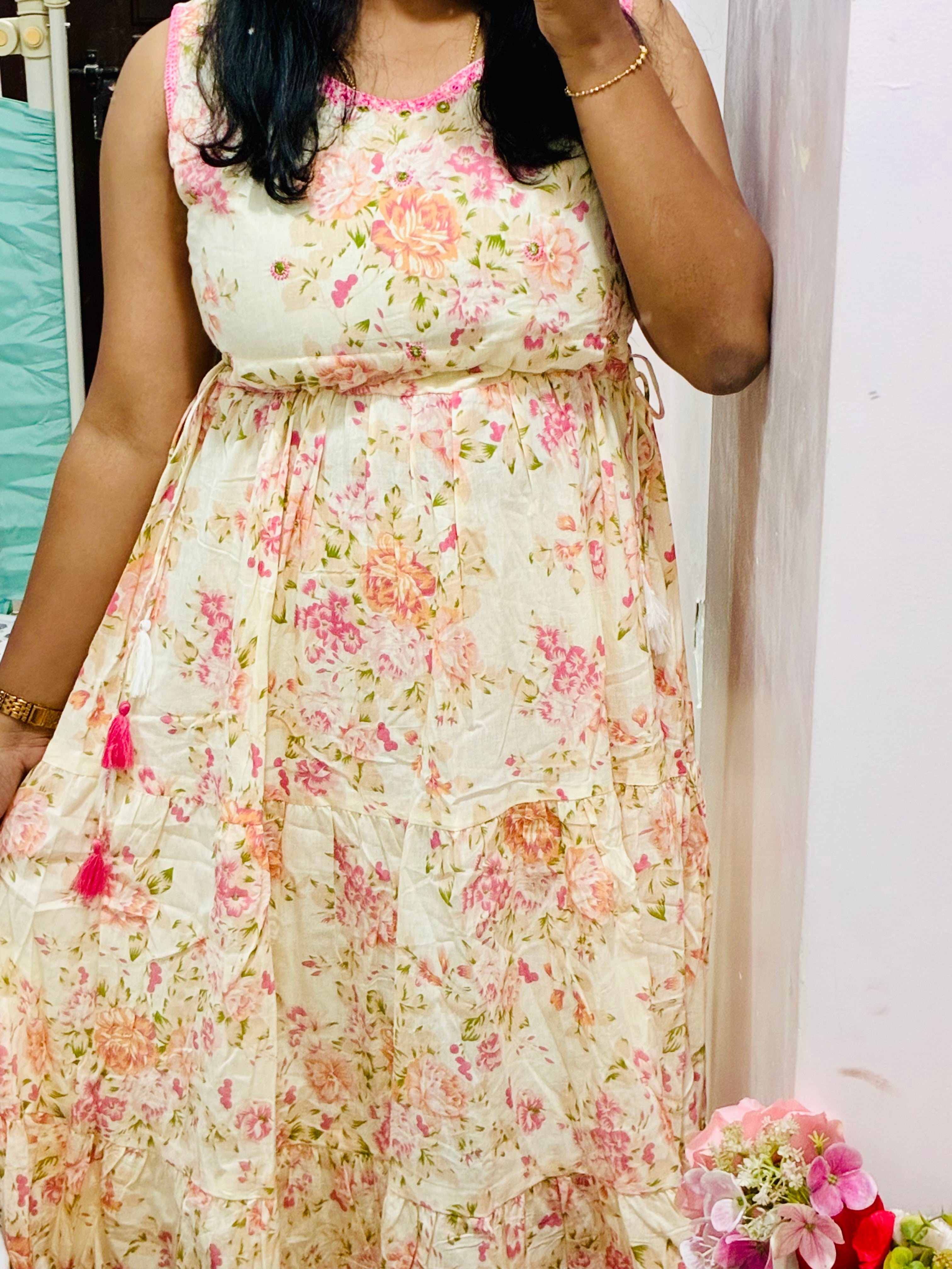 Cream Floral Cotton Maxi Dress 🌸