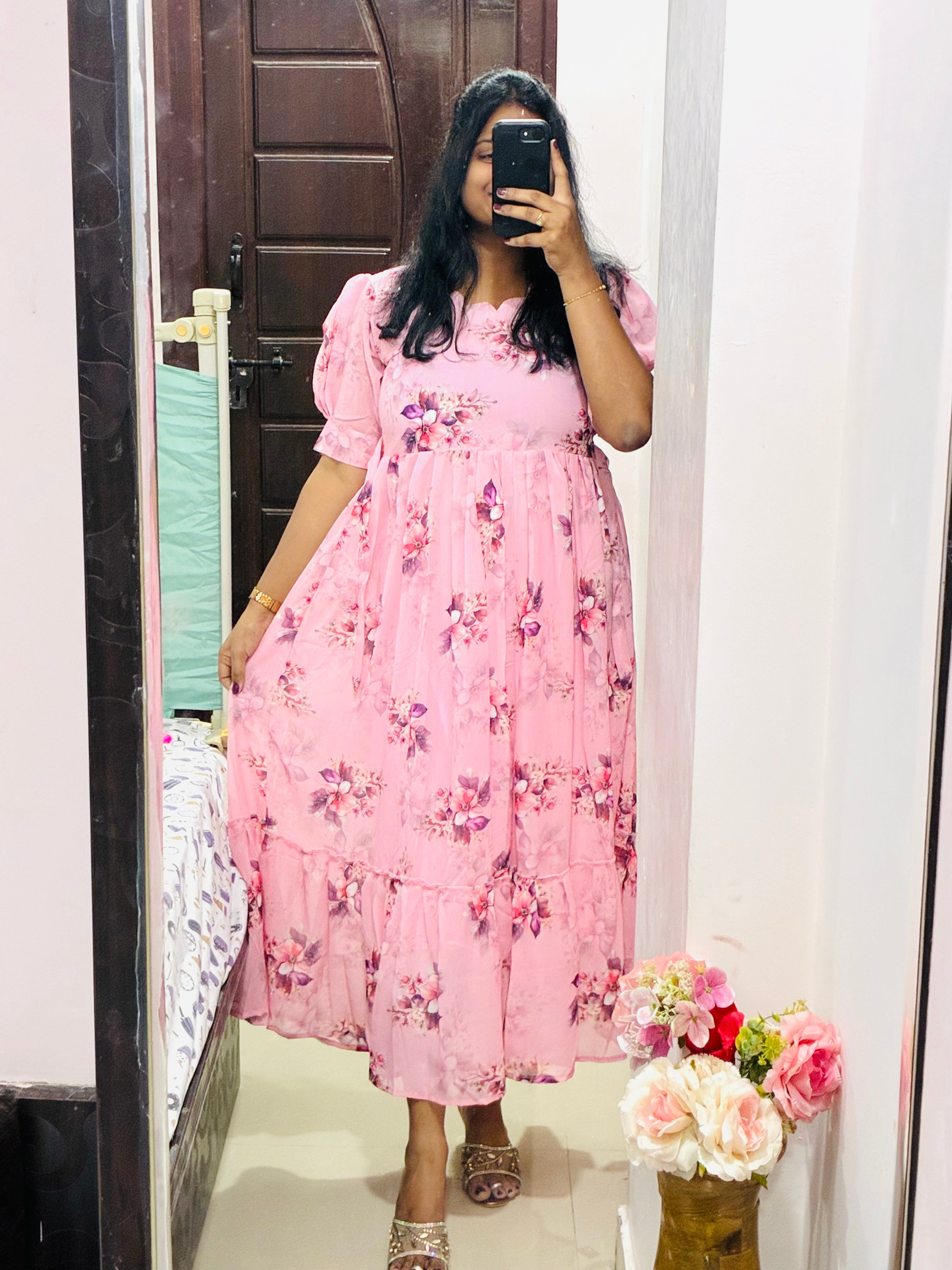 Baby Pink Floral Frock 🌸