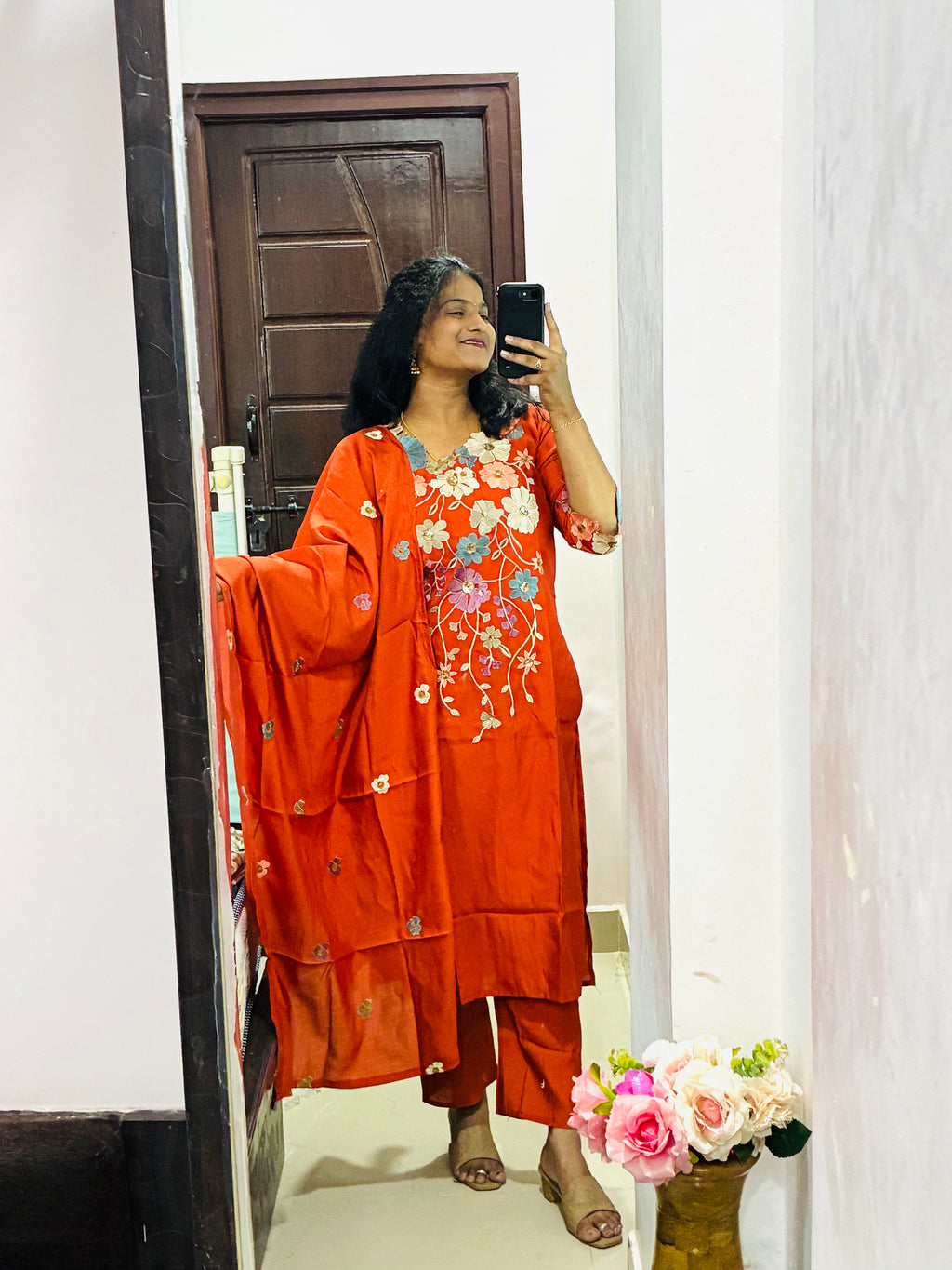 Rust orange kurta set