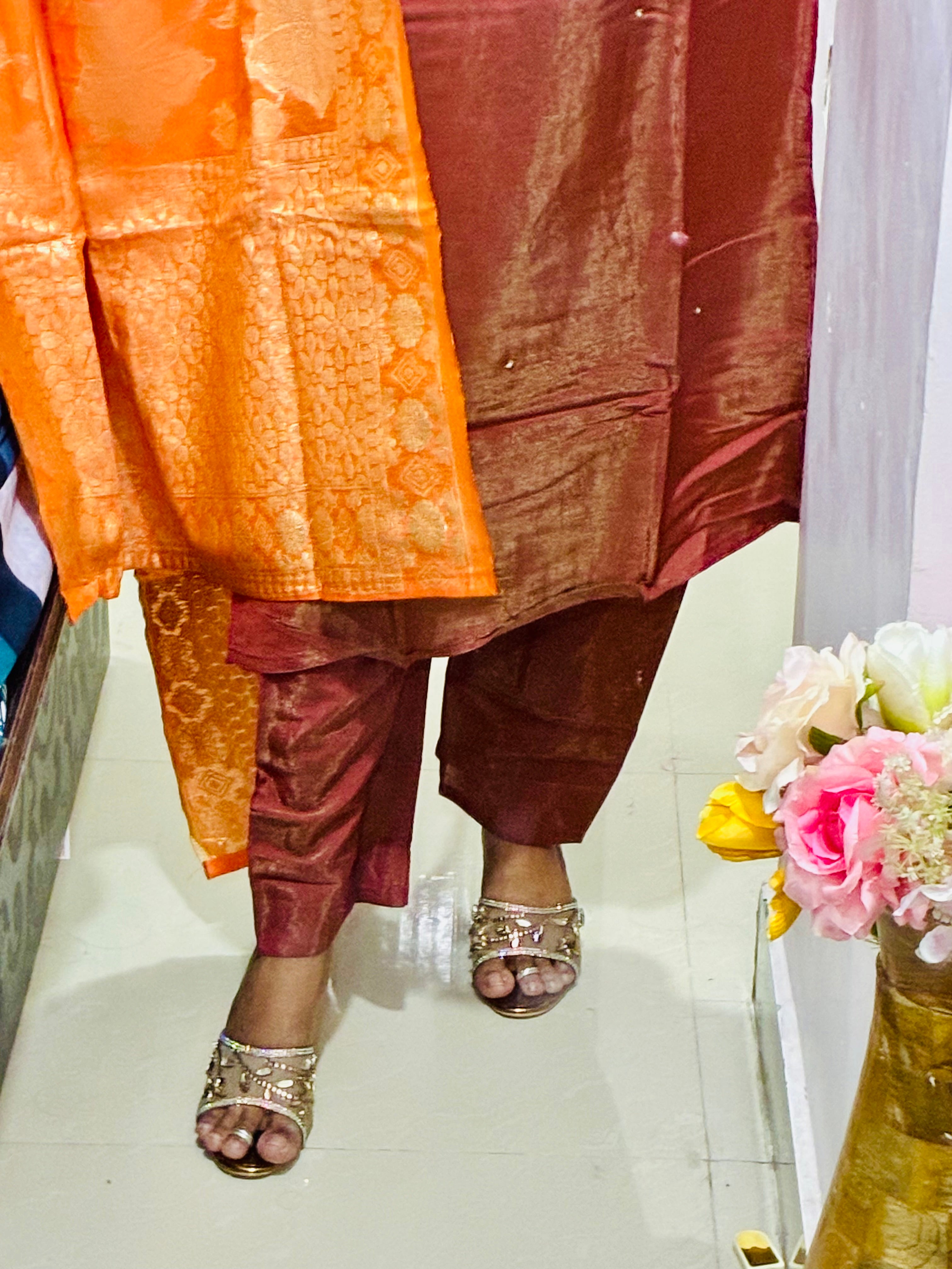 Brown Kurta Set with Banarasi Dupatta ✨