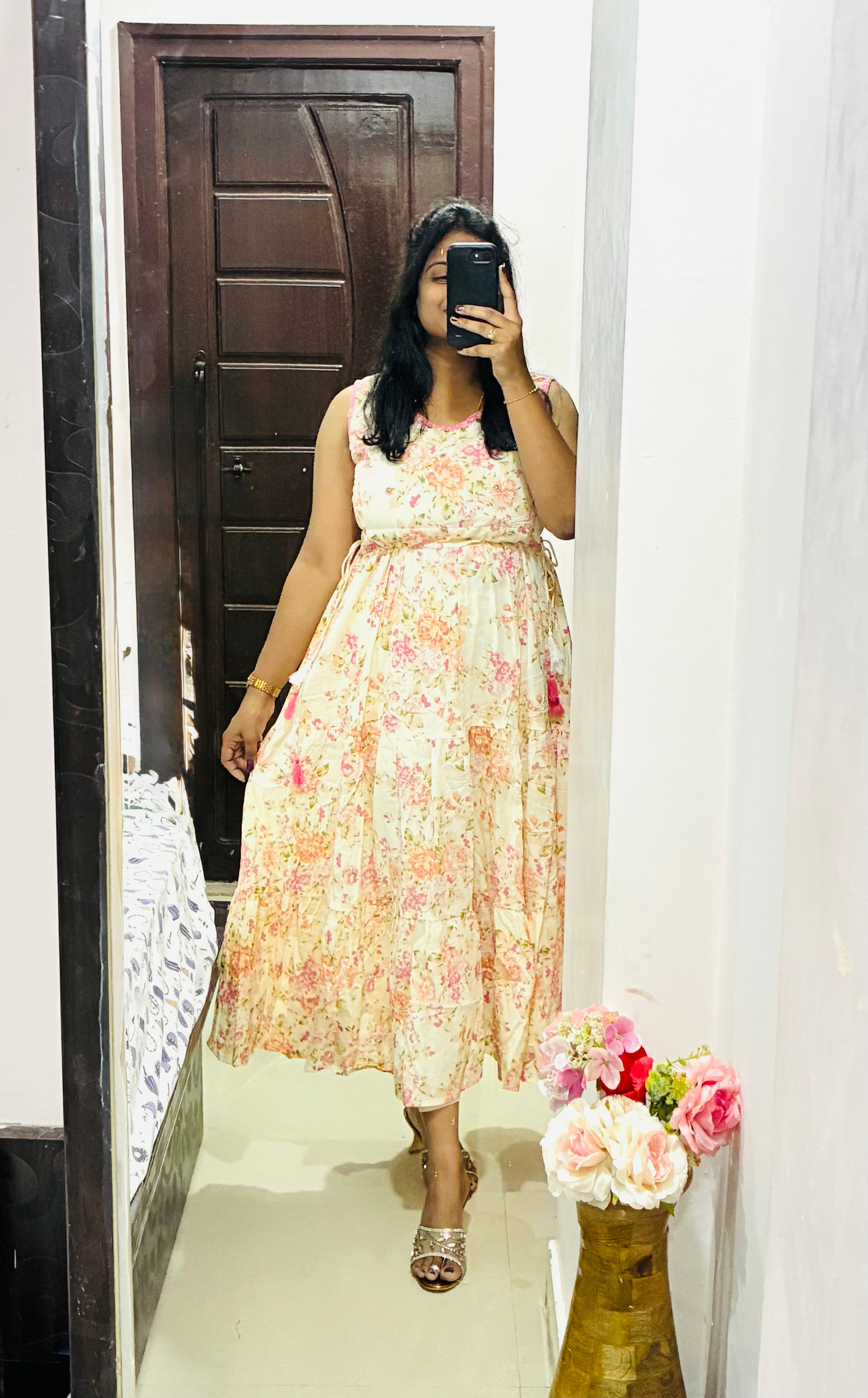 Cream Floral Cotton Maxi Dress 🌸