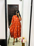 Rust Orange Floral Frock 🌼