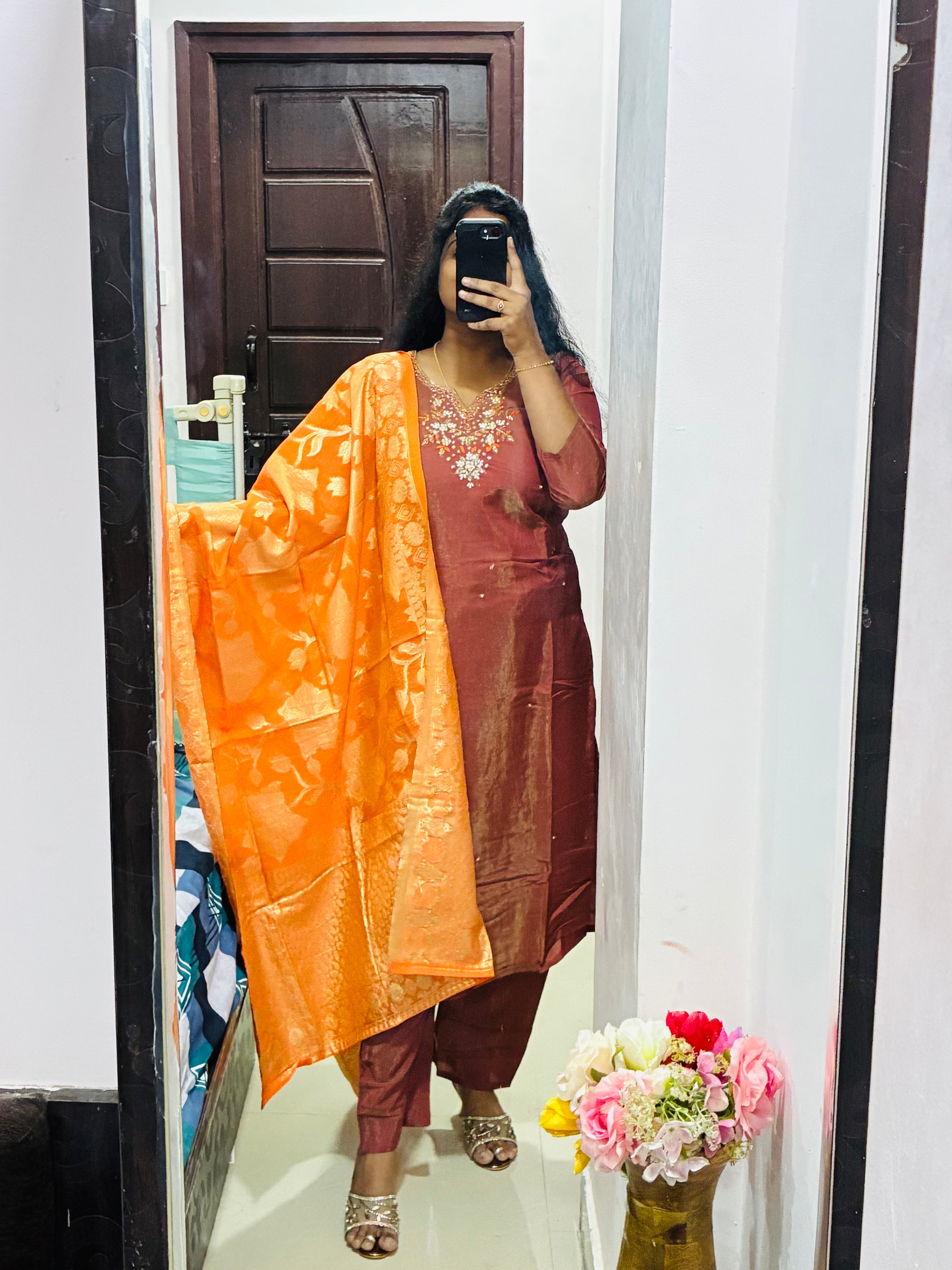 Brown Kurta Set with Banarasi Dupatta ✨