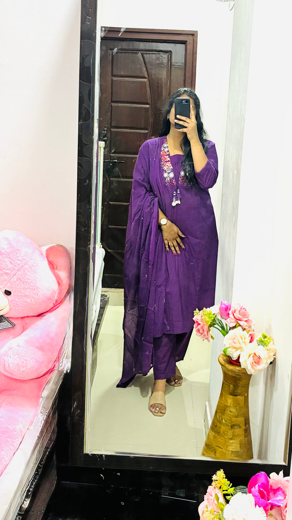 Purple cotton kurta set