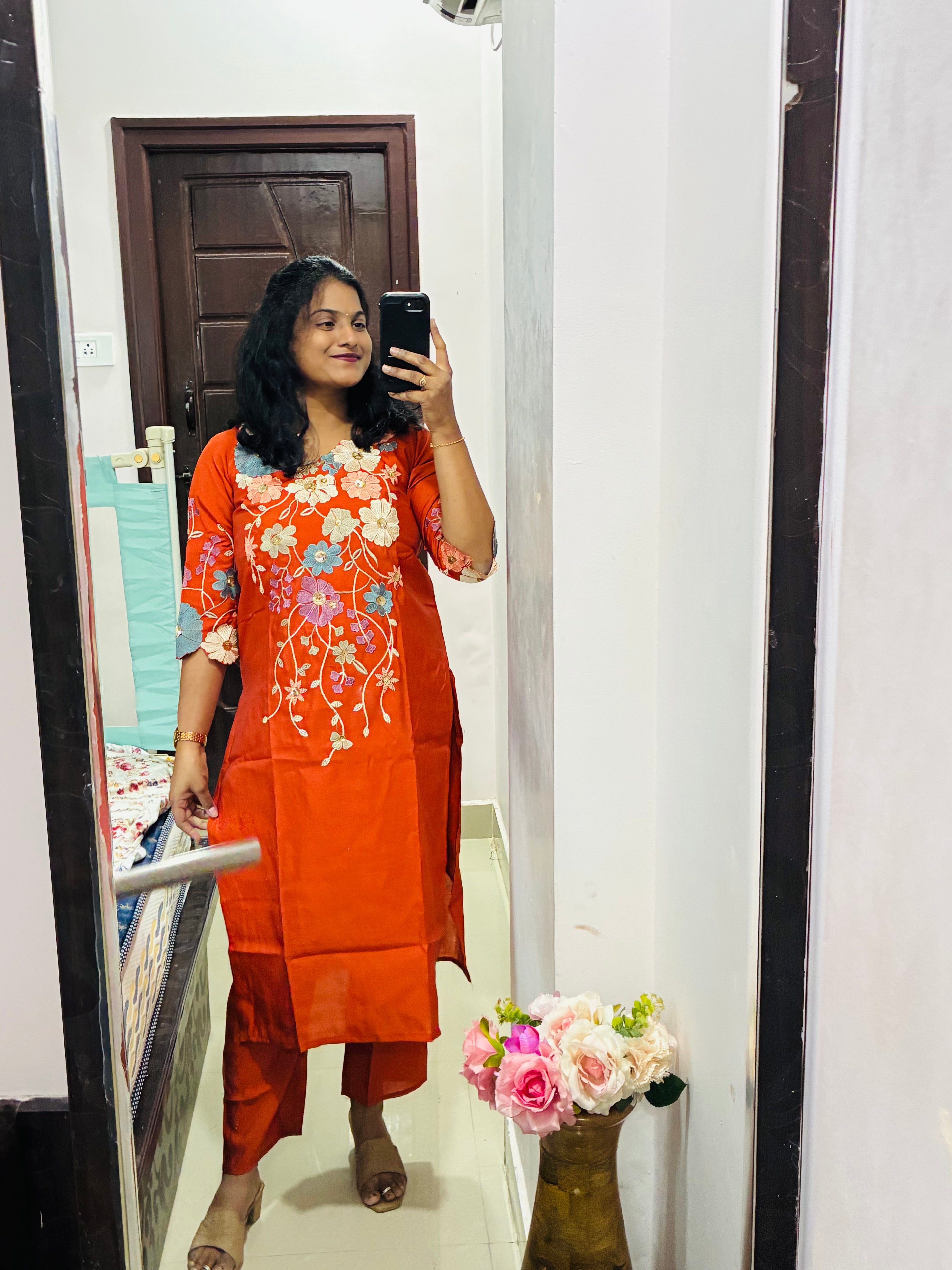 Rust orange kurta set