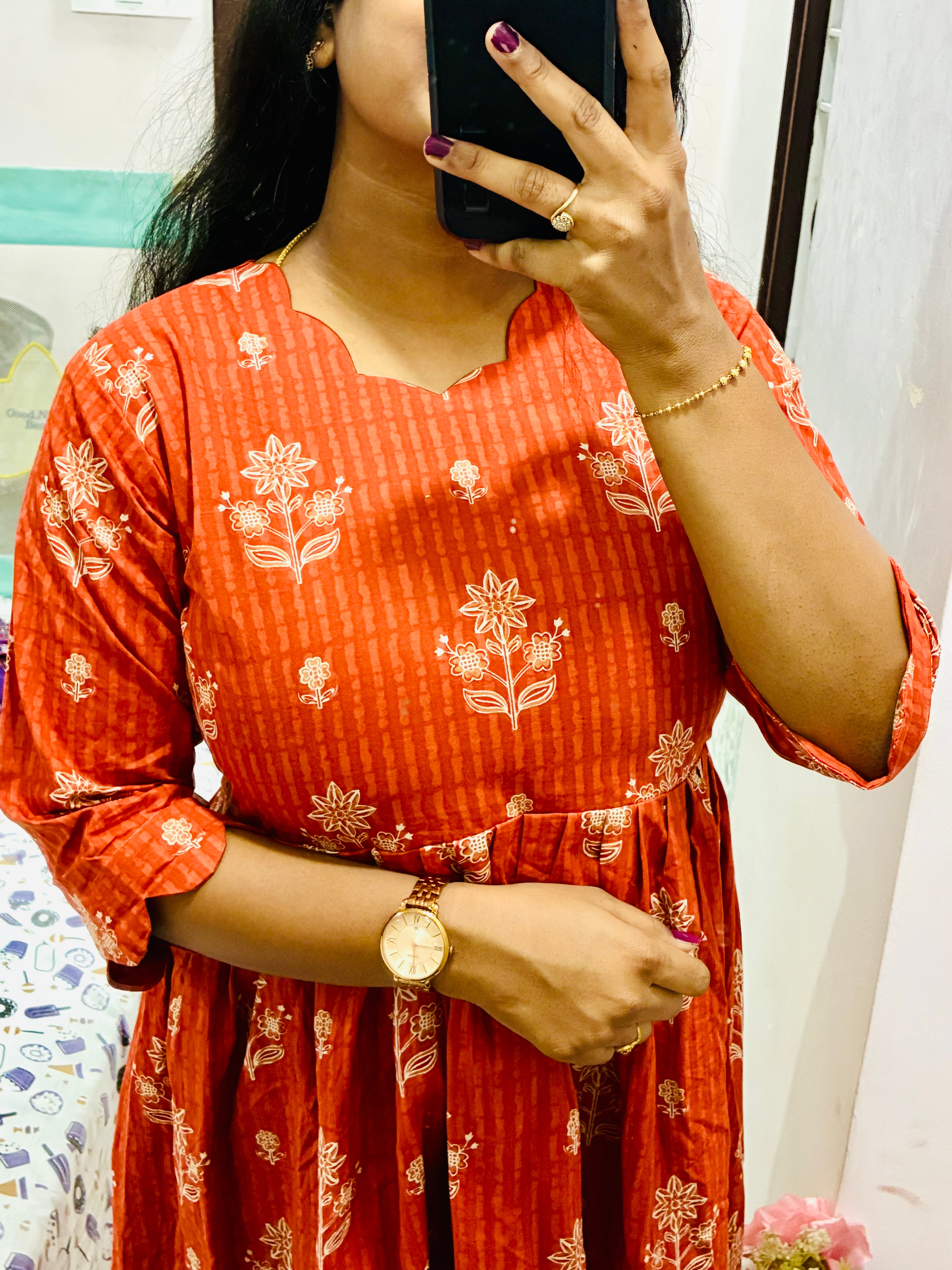 Rust Orange Floral Frock 🌼