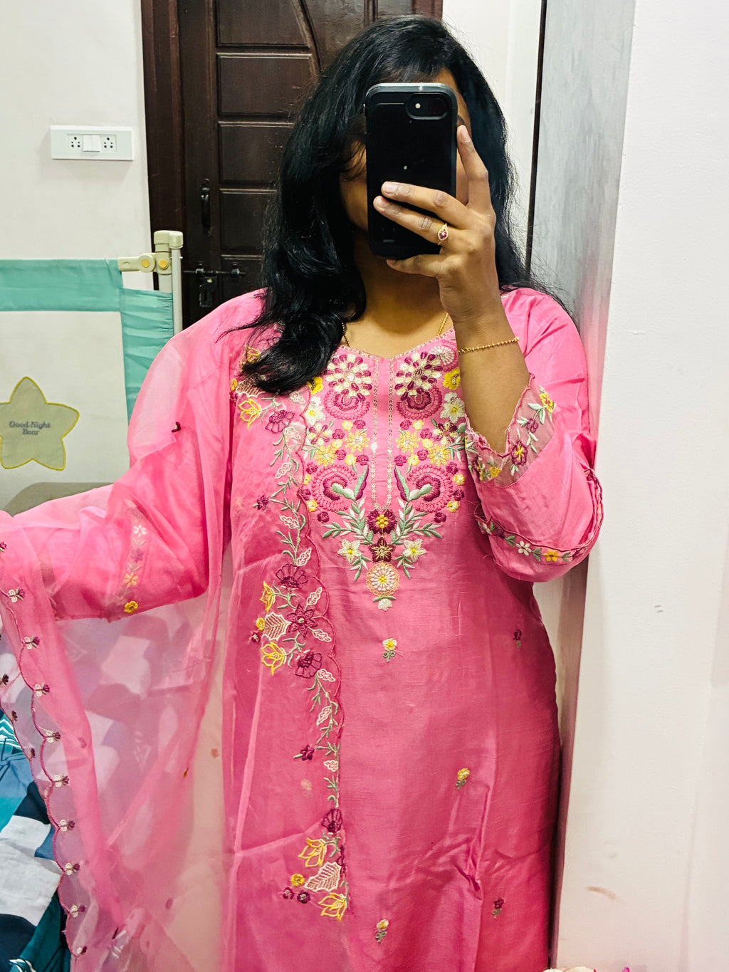 Pink embroidery kurta set